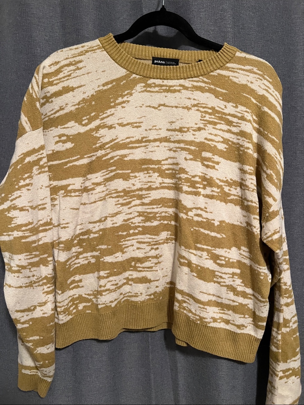 Prana Mustard and Cream Abstract Crew Neck Sweater